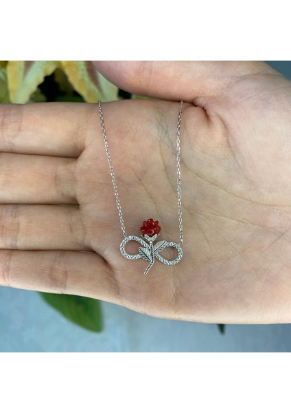 925 Ayar Gümüş Sonsuzluk Gül Zirkon Taşlı Kolye modelleri
