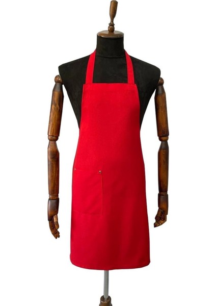 Kırmızı Gabardin Mutfak Önlüğü, Şef, Barista, Aşçı, Dayanıklı ve Şık 155x220 cm
