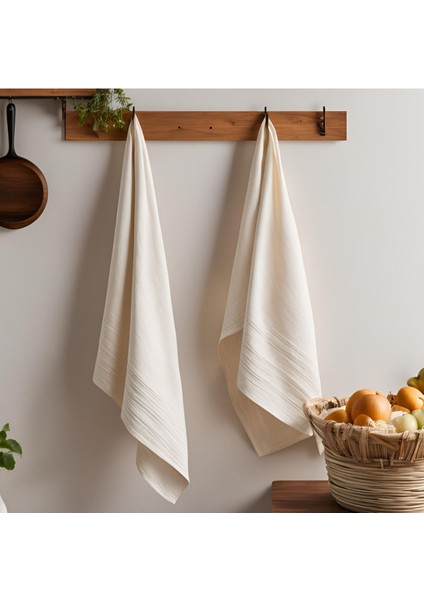 Ekru pamuklu müslin mutfak havlusu 30x50, yumuşak ve hafif kurulama bezi