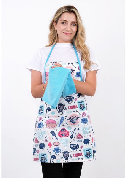 Turkuaz sıvı geçirmez mutfak seti, önlük, eldiven ve tutacak 55x75 cm fırsatları
