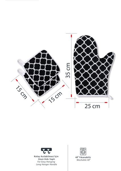 6 Parça Fırın Eldiveni ve Tencere Tutacak Seti, 220°C Dayanıklı, Şık ve Pratik, Siyah fiyatları