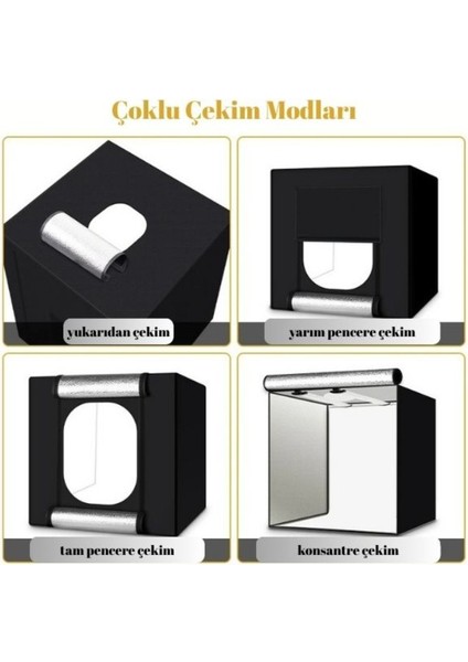 60X60X60 Ürün Fotoğraf Çekim Kabini Seti - LED Işıklı, Fonlu, Taşınabilir Stüdyo Çadır indirimleri