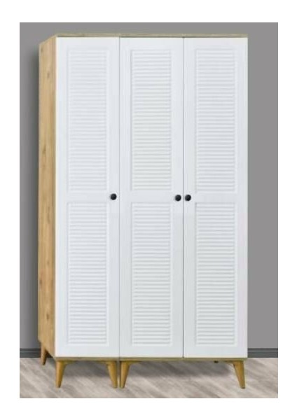 3 Kapılı Aynasız Panjurlu Beyaz Dolap