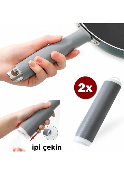 İki adet gri ısı yalıtımlı tava ve tencere tutacağı seti, kolay kurulum, şık tasarım