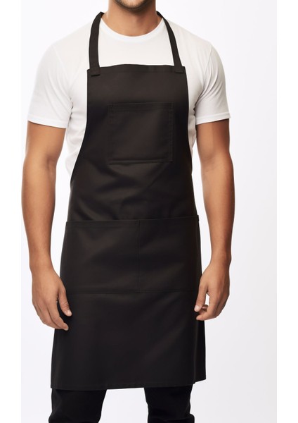 Geniş Ebat Siyah Erkek Aşçı ve Barista Önlüğü, şef tasarımı, polyester, 80x65