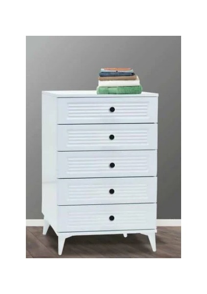 5 Çekmeceli Aynasız Beyaz Panjurlu Şifonyer