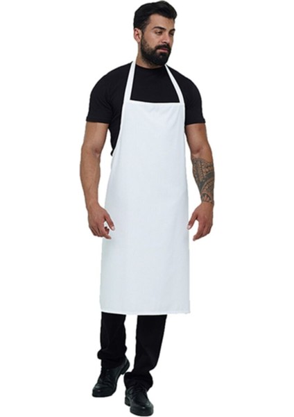Beyaz Mutfak Çalışma Önlüğü, Boyundan Askılı, Polyester, Temizlik ve Servis İçin
