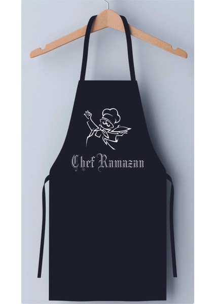İsminize özel baskılı mutfak önlüğü, siyah, viskon, 55x70 cm