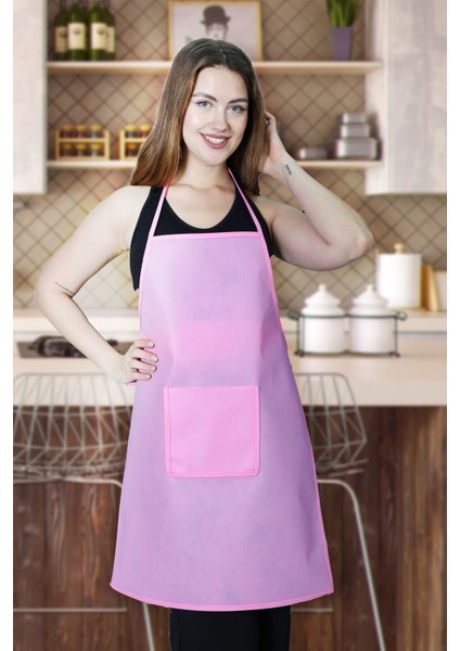 Pembe Spunbond Kalın Kumaş ve Su Geçirmez Cepli Mutfak Önlüğü 50x70