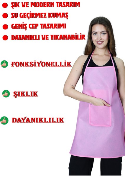Pembe Spunbond Kalın Kumaş ve Su Geçirmez Cepli Mutfak Önlüğü 50x70 fiyatları