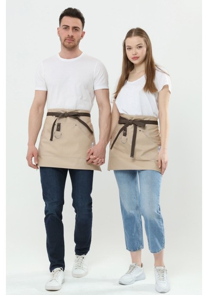 Renkli ve şık mutfak önlüğü, 40x60 cm, kumaş, bej renk, bay ve bayan kullanıma uygun