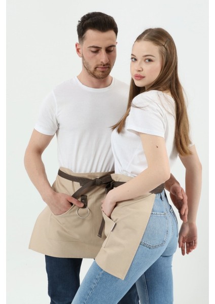 Renkli ve şık mutfak önlüğü, 40x60 cm, kumaş, bej renk, bay ve bayan kullanıma uygun