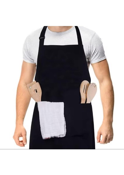 Ayarlı Boyun Şef ve Barista Mutfak Önlüğü, Siyah, Rahat ve Şık Tasarım, 55x74 cm
