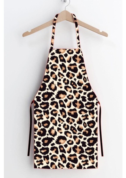 Leopar Desenli Renkli ve Pratik Leke Tutmaz Mutfak Önlüğü, 60x70 cm Siyah