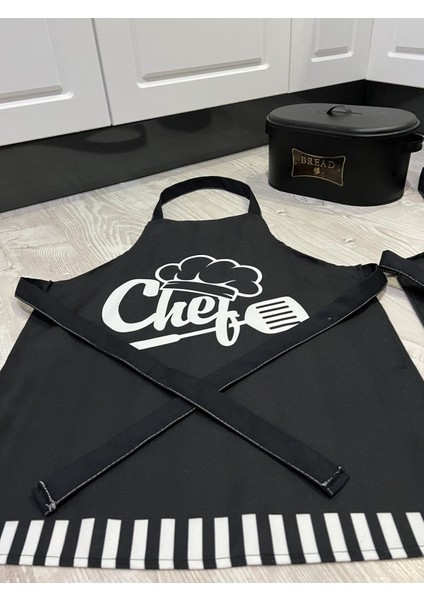 Şık ve dayanıklı siyah mutfak önlüğü, 27x7x22 cm, pamuk polyester malzeme modelleri