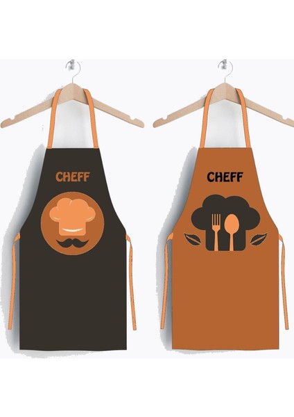 Turuncu ve kahverengi mutfak önlüğü ikili seti, şık ve kullanışlı tasarım