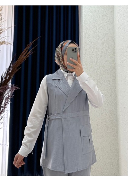 Velisa Yelekli Gömlekli Çilek TAKIM-MF668 Gri