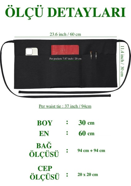 Suya dayanıklı, geniş cepli, kahverengi mutfak önlüğü, pamuk polyester, 60x30 cm modelleri