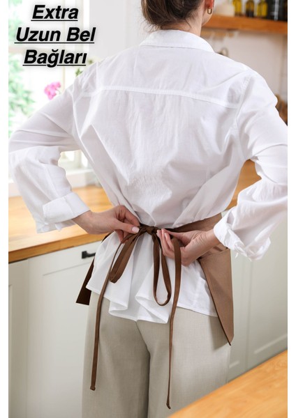 Suya dayanıklı, geniş cepli, kahverengi mutfak önlüğü, pamuk polyester, 60x30 cm indirimleri