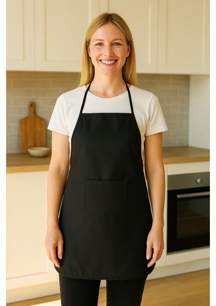 Su geçirmez siyah mutfak önlüğü, şık ve leke tutmaz kumaş, 50x70 cm