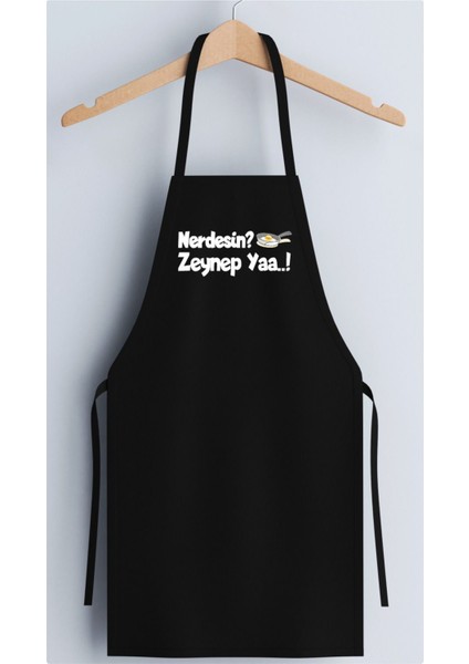 Kişiye Özel Siyah Baskılı Mutfak Önlüğü, Şık ve Kullanışlı, Pamuk Viskon, 55x70 cm