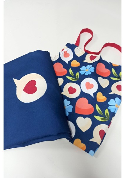 Lacivert Kalpli Çiçekli Mutfak Önlüğü Çift Seti, Polyester, 70x52 fiyatları