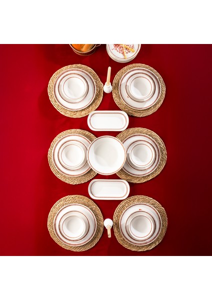 Danish Altın Yaldızlı Stoneware Yemek Takımı 27 Parça 6 Kişilik Yemek Seti