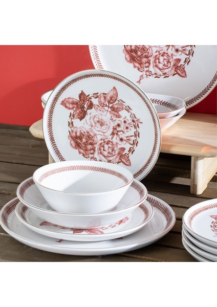 Danish Altın Yaldızlı Stoneware Yemek Takımı 27 Parça 6 Kişilik Yemek Seti