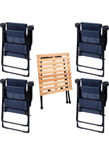 4 Adet Katlanır Kamp Sandalyesi ve Masa Seti - Rest - Taşıma Çantalı - Lacivert - 130 kg Taşıma fiyatları