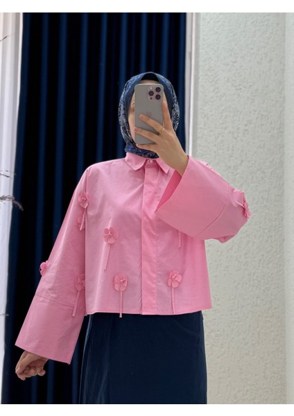 Serasya Çiçekli Kısa GÖMLEK-BN4411 Pembe