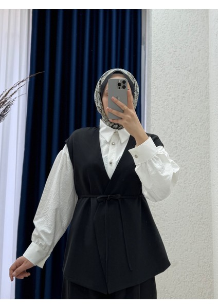 Velira Yelekli Bol Paça Pantolonlu TAKIM-PN2861 Siyah