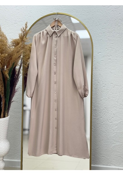 Nur Omuzları Büzgülü Linda TUNIK-EL1552 Taş