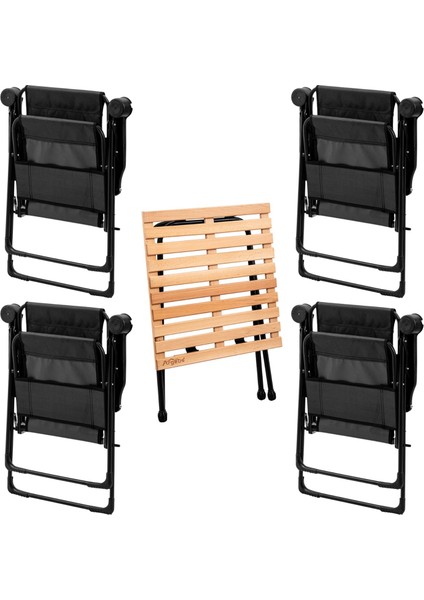 4 Adet Katlanır Kamp Sandalyesi ve Masa Seti - Rest - Taşıma Çantalı - Siyah - 130 kg Taşıma