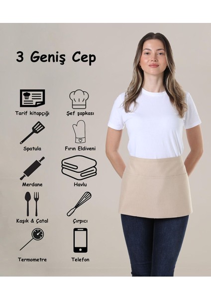 Suya dayanıklı mutfak önlüğü, geniş cepli, şık ve kullanışlı, 60x30, pamuk polyester siyah fiyatları