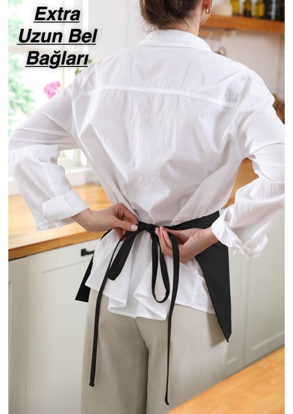 Suya dayanıklı mutfak önlüğü, geniş cepli, şık ve kullanışlı, 60x30, pamuk polyester siyah indirimleri