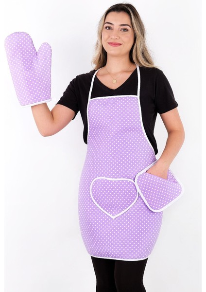Su Geçirmez Mutfak Seti, Isıya Dayanıklı Eldiven ve Tutacak, Çok Amaçlı, Mor, 50x70