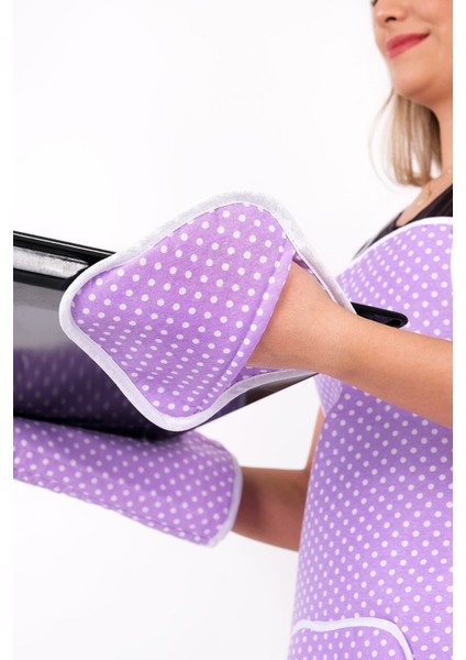 Su Geçirmez Mutfak Seti, Isıya Dayanıklı Eldiven ve Tutacak, Çok Amaçlı, Mor, 50x70