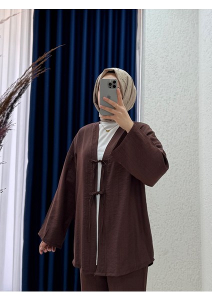 Serisa Önü Bağlamalı Pantolonlu TAKIM-TN0007 Kahve fiyatları