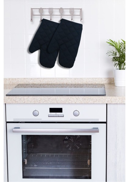 Isıya Dayanıklı Fırın Eldiveni Çift 17x27 Siyah Pamuk Polyester