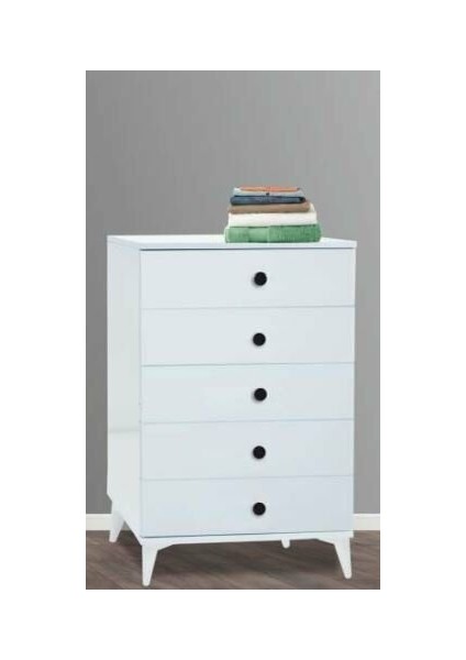 5 Çekmeceli Aynasız Beyaz Şifonyer