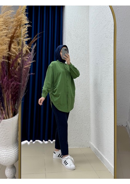 Yelera Boydan Düğmeli Yanı Büzgülü GÖMLEK-EK1042 Yeşil fiyatları