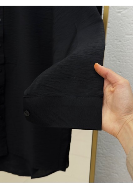 Evsa Oversize Ense Düğmeli GÖMLEK-NA689 Siyah