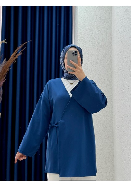 Zenyla Yan Bağlamalı Atlas CEKET-AS05814 Indigo