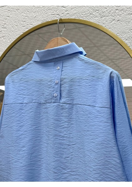 Evsa Oversize Ense Düğmeli GÖMLEK-NA689 Mavi