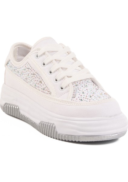 Beyaz Taşlı Bağcıklı Kadın Spor Ayakkabı Lady 526 Z modelleri
