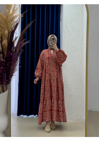 Serina Desenli ELBISE-SA2559 Kiremit