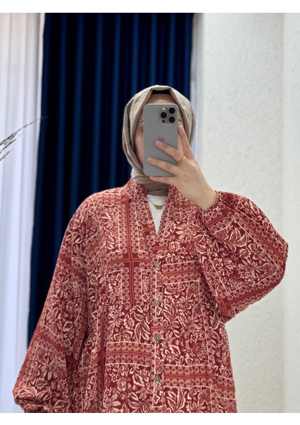 Serina Desenli ELBISE-SA2559 Kiremit
