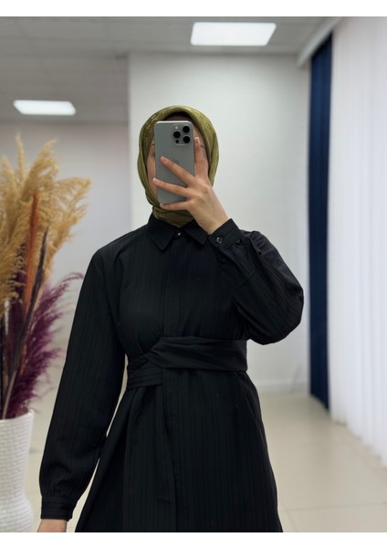 Selen Damarlı Kumaş Bağlamalı GÖMLEK-Çİ425 Siyah- Kadın Gömlek-Tam Yazlık -Rahat Kumaş-Sade Model-Tesettür Gömlek-Salaş Model fiyatları