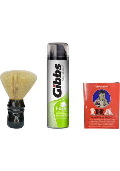 Sentetik Tıraş Fırçası Siyah + Regular Tıraş Köpüğü + Kalem Kan Taşı