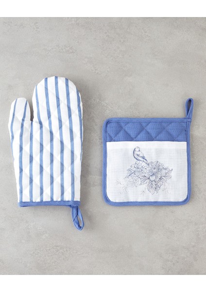 2'li polyester mutfak seti, 17x30 ve 20x20 cm, beyaz-lacivert renk